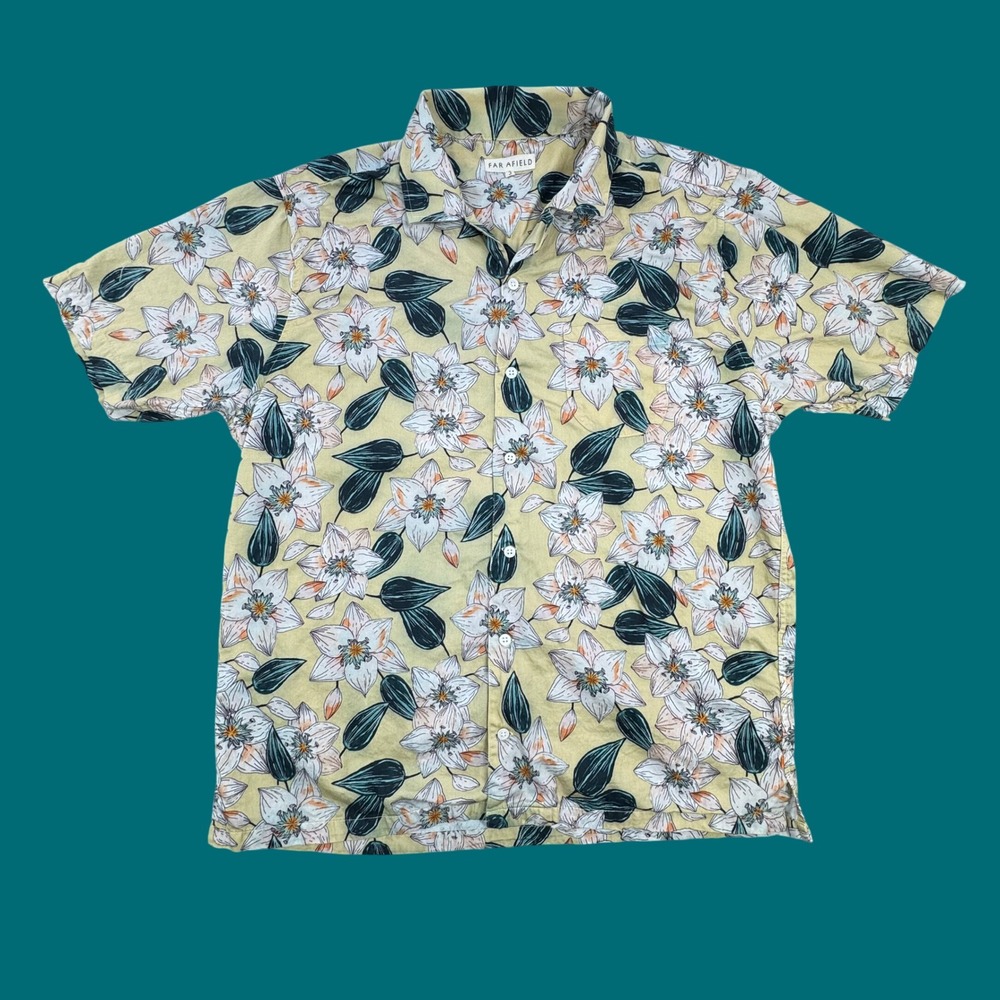 Far Afield Mens Floral Organic Cotton Short Sleeve Button Down Shirt Large Sz 3